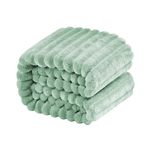Image of NTBAY Plush Flannel Oversized Baby Blanket, 50X60 Inches Soft and Warm Toddler Blanket with Striped Texture Nursery Bed Blanket for Stroller, Crib, Travel, Baby Gift, 50"x60", Mint