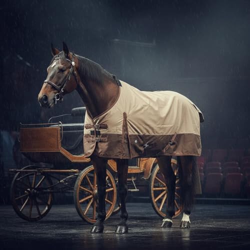 Image of 1200Denier Waterproof and Breathable Horse Sheet TGW RIDING Horse Blanket Standard Neck Turnout Sheet (72 inch, Tan /Brown)