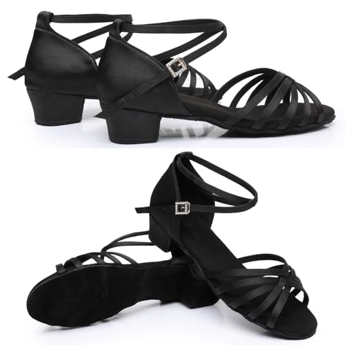 Rosefinch Girls Latin Dance Shoes Satin Suede Sole Salsa Professional Performance Practice Dance Shoes4