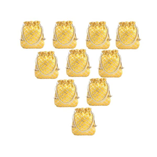 DUCHESS Women's Gota Patti Lemon Potli Bag Purse with Pearl Handle (Pack of 10)