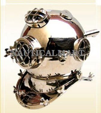 NAUTICALMART Chrome Finish Diving Divers Helmet U.S Navy Mark V Helmet
