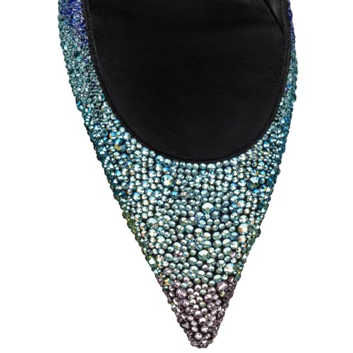 FSJ Women Crystal Chunky High Heel Pumps Closed Pointed Toe Sexy Block Heels with Rhinestones Slip On Bridal Party Wedding Dress Shoes Size 4-16 US4