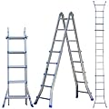 A Frame 5 Step Telescoping Ladder, 16 FT Reach Height Muti Position Folding Ladder with Flared Leg, 330 lbs Bearing Capacity Folding Aluminum Ladder for Stairs Home Indoor Outdoor Roof Use