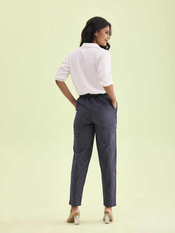 Image of Go Colors Women Stripe Pant Navy S