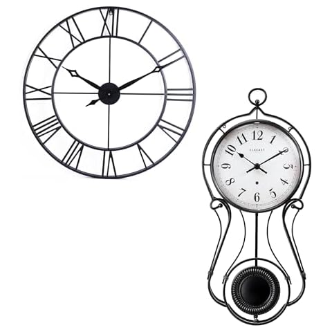CLXEAST 30 Inch Large Wall Clock 20 Inch Black Metal Pendulum Wall Clock, Large Schoolhouse Regulator Wall Clocks for Living Room Decor Cover
