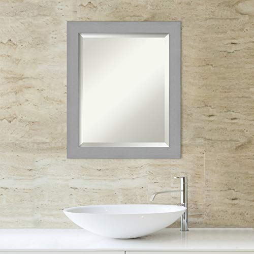 Image of Framed Vanity Mirror | Bathroom Mirrors for Wall | Brushed Nickel Mirror | Wall Mounted Mirror | Small Mirror | 23.50 x 19.50