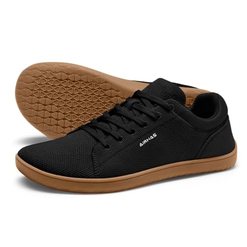 AIRHAS Womens Minimalist Barefoot Shoes Zero Drop Wide Toe Box Shoes Lightweight Casual Fashion Sneakers for Women(Black/Gum 8.0)