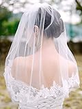 Barogirl Wedding Veil White Short Lace Bridal Veils Shoulder Length with Comb for Brides (23.6...