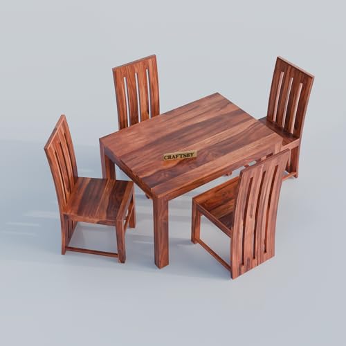 Image of 45 Inches Length Solid Sheesham Wood 4 Seater Dining Table Set | Four Seater Dinner Table with 4 High Chairs | Dinning Table Set 4 Seater for Living Room| Honey Finish