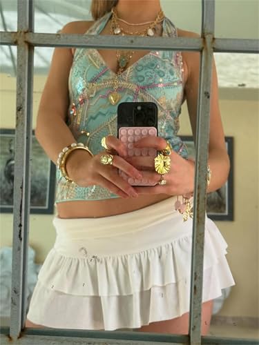 Women Sequin Halter Top Y2K Sparkly Beaded Glitter Party Rave Tank Tops3