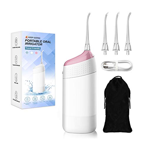 Cordless Water Dental Flosser,Portable Dental Oral Irrigator Teeth Cleaner, Portable Oral Irrigator for Deep Teeth/ Braces Cleaning ,Chargeable IPX7 Waterproof for Home Travel (Pink)