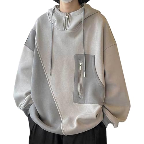 Men's Hood Hoodie Contrast Panels Pullover Casual Sweatshirt with Adjustable Drawstring Fall Winter