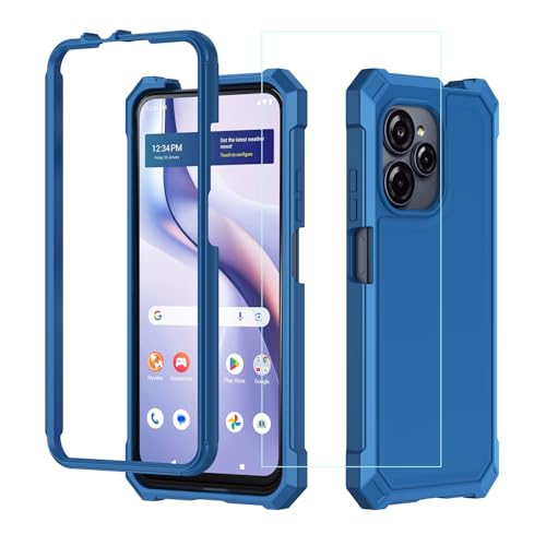 for Blu View Speed Ultra 5G Phone Case with Screen Protector,Full Body Protection [Frosted PC Back+Front Silicone Bumper] with Rugged Shockproof Military Grade Corner for Blu Speed Ultra B1660V Blue