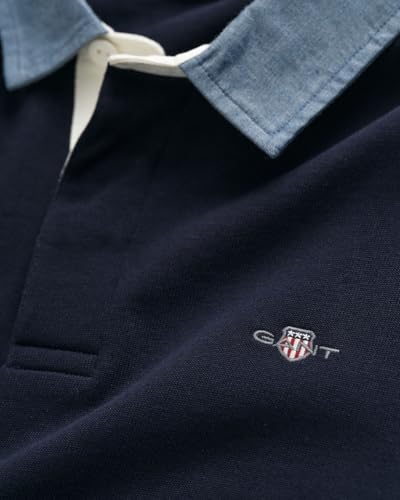 GANT Polo à Manches Longues pour Homme Regular Chambray Rugger, Bleu Soir, Bleu Nuit, M