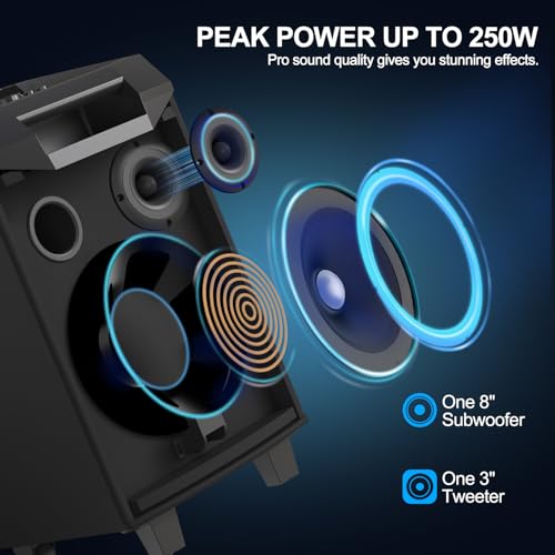 VeGue Karaoke Machine, Bluetooth Speaker PA System for Adults & Kids with 2 Wireless Microphones, 8'' Subwoofer, Wireless Singing Machine for Christmas Party, Wedding, Gathering(VS-0866)