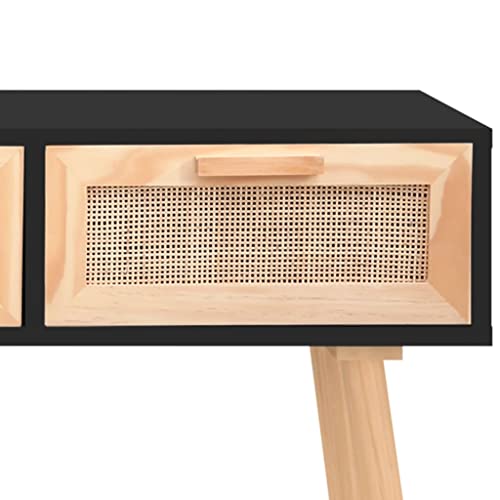Mesa consola negra de madera de pino y ratán con 3 cajones de 105 cm 6