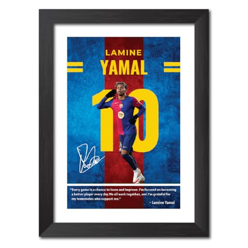 Image of TenorArts Lamine Yamal Quotes Poster Frame Barcelona Laminated Photo Framed Painting with Matt Finish Black Textues (12 inches x 9inches)