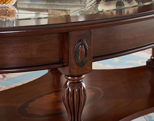 Gexpusm Oval Coffee Tables, Natural Wood Coffee Table, Round Solid Wood Center Large Glass Panel Coffee Tables For Living Room, With Storage Cherry Red 46X29X18In #TOP3