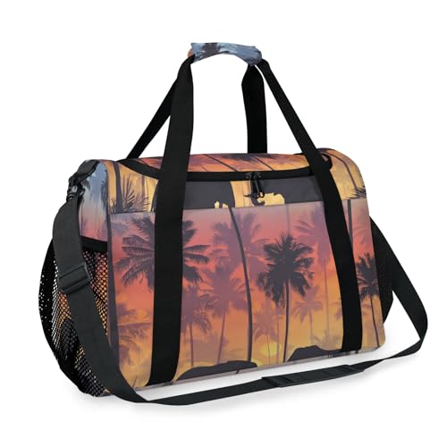 Elephant Coconut Tree Sunset Travel Duffel Bag Weekender Overnight Bags for Women Men Foldable Waterproof Tote Bag with Trolley Sleeve2