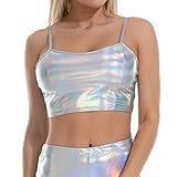 FlyCC Women Sexy Metallic Crop Tops Tube Top Bra for Raves and Music Festivals