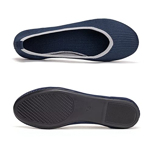 Image of Frank Mully Women's Ballet Flats Round Toe Walking Flats Slip On Work Shoes Knitted Flats Shoes for Woman Soft Lightweight