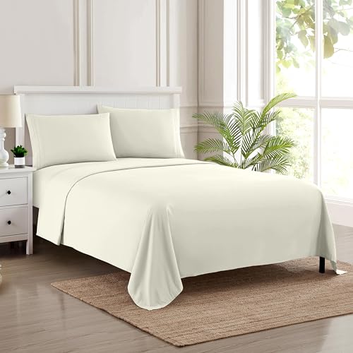 Twin Sheets - Breathable Luxury Sheets with Full Elastic & Secure Corner Straps Built In - 1800 Supreme Collection Extra Soft Deep Pocket Bedding Set, Sheet Set, EXTRA DEEP pocket - Twin, Ivory