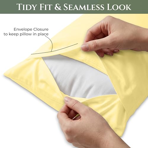 Image of Royale Linens 100% Cotton Pillow Cases Queen Size Set of 2 - Percale Pillowcase - Yellow Pillow Cases Super Soft Cooling & Breathable Hotel Cotton Pillowcases, Fits Queen Pillows (20 inchx30 inch, Yellow)
