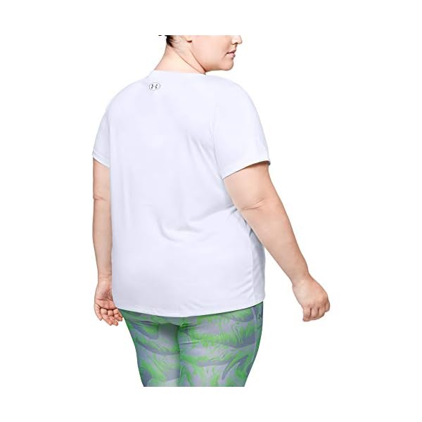 Under-Armour-Womens-Tech-Short-Sleeve-V-Neck-Solid Under Armour womens Tech Short-Sleeve V-Neck - Solid , White (100)/Metallic Silver , 3X