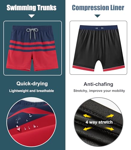 Image of APTRO Men's Swim Trunks with Compression Liner 5 Inch Bathing Suit Beach Swimsuits