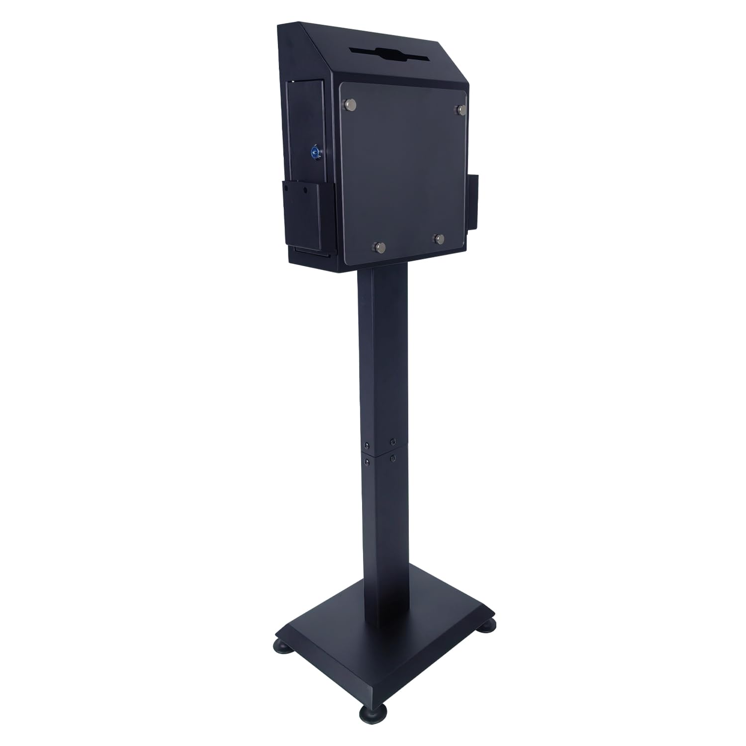 GONGJIANG Suggestion Box with Stand, Heavy Duty Metal Locking Donation Ballot Collection Box for Church, Election, Charity Events – Floor Standing, Black