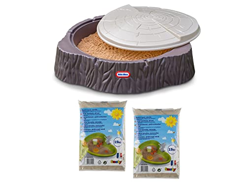 Pack Arenero Tronco de Árbol + 30 KG de Arena Fina. Arenero Infantil con Tapa Ideal para el Jardín/Exterior. para Niños a Partir de 12 Meses. Fomenta la Creatividad.