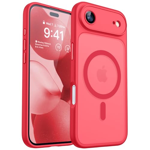 Image of CANSHN Magnetic Compatible with iPhone Air Case(6.5 Inch), Upgraded [Full Camera Protection] [Compatible with Magsafe] [Translucent Matte] Shockproof Phone Cover for iPhone 17 Air Case,Red