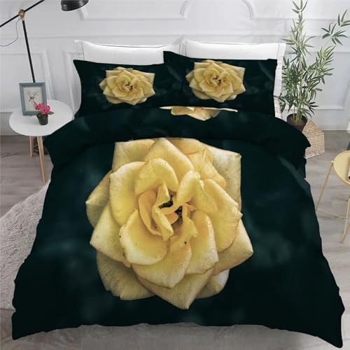 Housse couette en microfibre douce jaune à fleurs 220x240 de qualité supérieure - 6