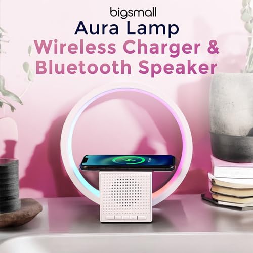 Image of Bigsmall Aura Lamp: Wireless Charger, Smart Bluetooth Speaker Ambient Lighting, Bedside Night Light & Sound Machine - Stylish Desk Lamp & Home Decor for Bedroom & Living Space (BT258) 6-Month Warranty