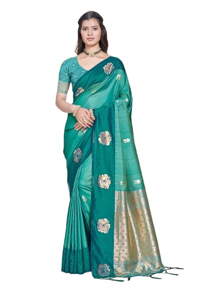Teal Blue SILK Woven Work Traditional Saree-image-41