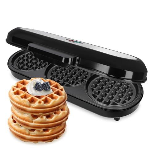 ADE Gofrera XL para 3 gofres redondos al mismo tiempo | 1.200 vatios | waffle maker con revestimiento antiadherente | perfecta para fiestas de cumpleaños infantiles