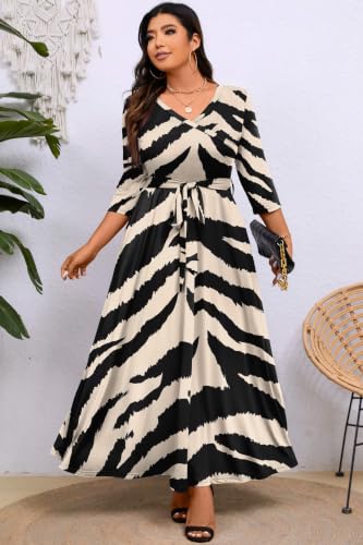 Image of Runwind Plus Size Dress for Women - 3 /4 Sleeve V Neck Maxi Dresses for Women (XL-6XL)
