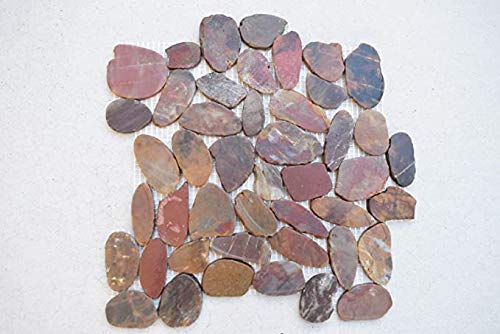 Interlocking Pebble Floor Tiles (5-Pack) Kitchen, Bathroom, And Patio Flooring | Indoor And Outdoor Use | Natural Auburn Red Stones | Quick And Easy Grout Installation #TOP4