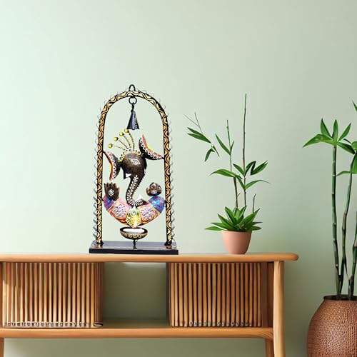 Image of KRAFTSKALA Ganesh Tea Light Candle Diya with Ringing Bell Decorative Metal Statue Showpiece for Living Room Home Decor, Tabletop, Diwali Gift