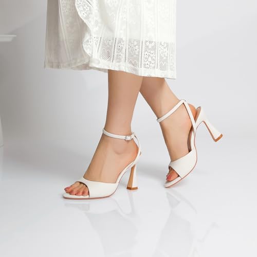Image of Susanny High Heels for Women Pointed Open Toe Strappy Chunky Block Heels Ankle Strap Stiletto Kitten Heeled Sandals Wedding Bridal Party Prom Sexy Dress Shoes