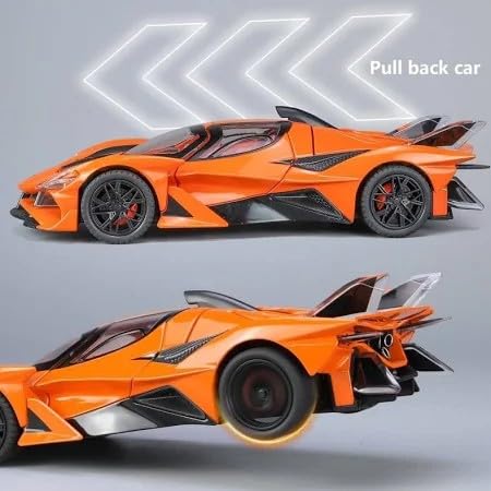 Image of Die-Cast Sports Supercar Model 1:32 Scale | Pull Back Racing Car with Openable Doors, Light & Sound | Metal Luxury Car Toy for Kids Boys 3+ Collectible Gift