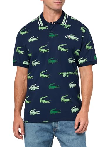 Lacoste Men's Golf Crocodile Print Polo Shirt, Navy Blue/Navy Blue/Flour, Large