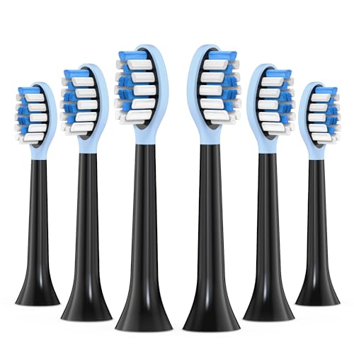 Replacement Toothbrush Heads for Philips Sonicare Electric Toothbrush, 2-in-1 Tongue Cleaner, 6 Pack, Ice Blue, Black, Suitable for Philips Sonicare Heads, C2, C1, C3, W1, W2, W3, G1, G2, G3
