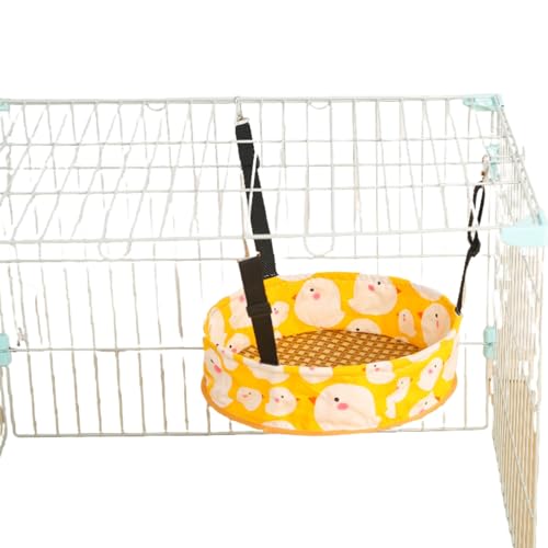 Cat Hammock Cat Hanging Bed for Cage, Adjustable Straps, for Kennel Chair with Metal Frame, for All Seasons (Yellow, L)