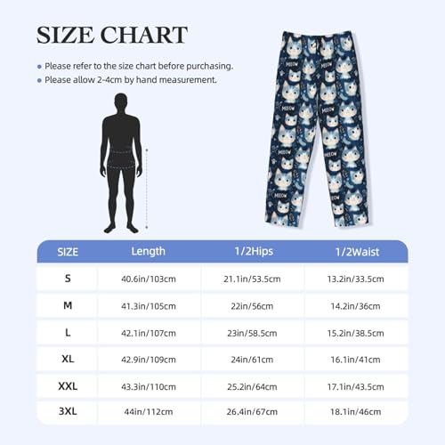 Mens Pajama Pants - Cute Blue Cat Print Soft Sleep Lounge Pants For Men, Casual Pj Bottoms With Pockets3