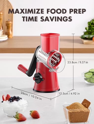 Image of GDL Rotary Cheese Grater Hand Crank with 5 Interchangeable Blades - Upgraded Cheese Shredder Featuring Strong Suction Base for Cheese Shredding, Wavy Slicing, Nut Grinding, Ice Shaving