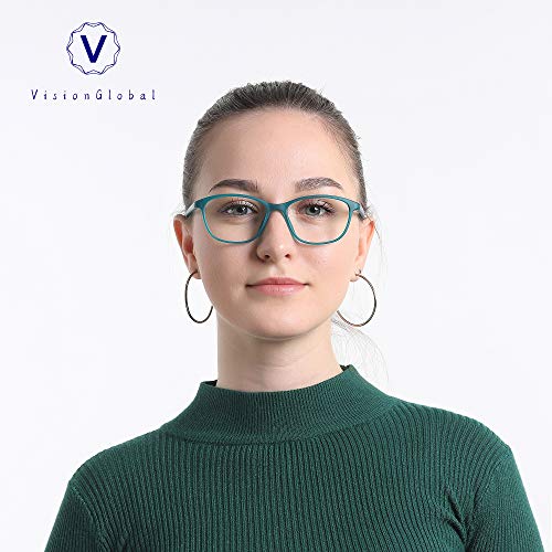 Image of VisionGlobal Blue Light Blocking Glasses for Computer Reading or Gaming, UV 400 Anti Glare Lenses Help Reduce Eye Strain and Fatigue, Men and Women Frame, 0.00 (No Magnification)