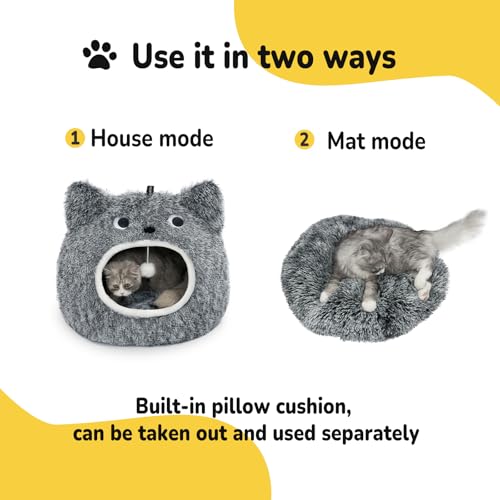 CATISM Cat Cave Bed - Washable Sleeping Place for Cats Plush Pet Cat Pillow House Cushion Fluffy Kitten Puppy Cuddly Bed Pet Bed - Image 4