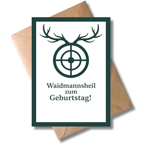 WBdesignz Geburtstagskarte für Jäger „Waidmannsheil zum Geburtstag!“ mit Umschlag - originelle Jagdkarte mit Jagdhund & Geweihmotiv - Geburtstag - für Natur- & Jagdfreunde, Forstliebhaber (DIN A6)