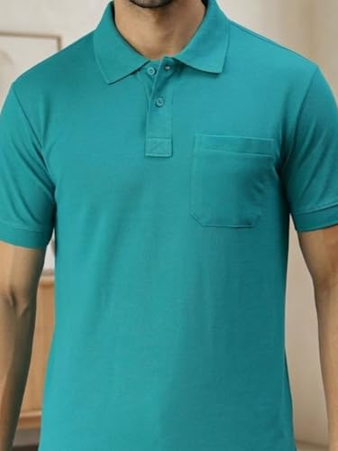 Image of Lux Cozi Men's T-Shirt with Chest Pocket | Polo T-Shirt for Man | Plain Casual Stylish | Half Sleeve| Cotton Blend Collar Polo T-Shirts for Men